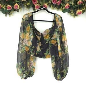 Lulus Floral Long Sleeve Crop Top Size XL